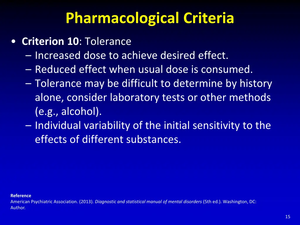 pharmacological criteria