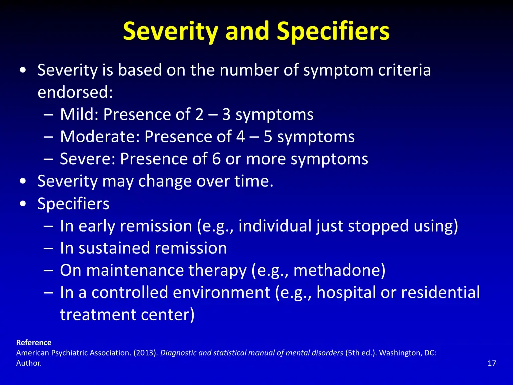 severity and specifiers