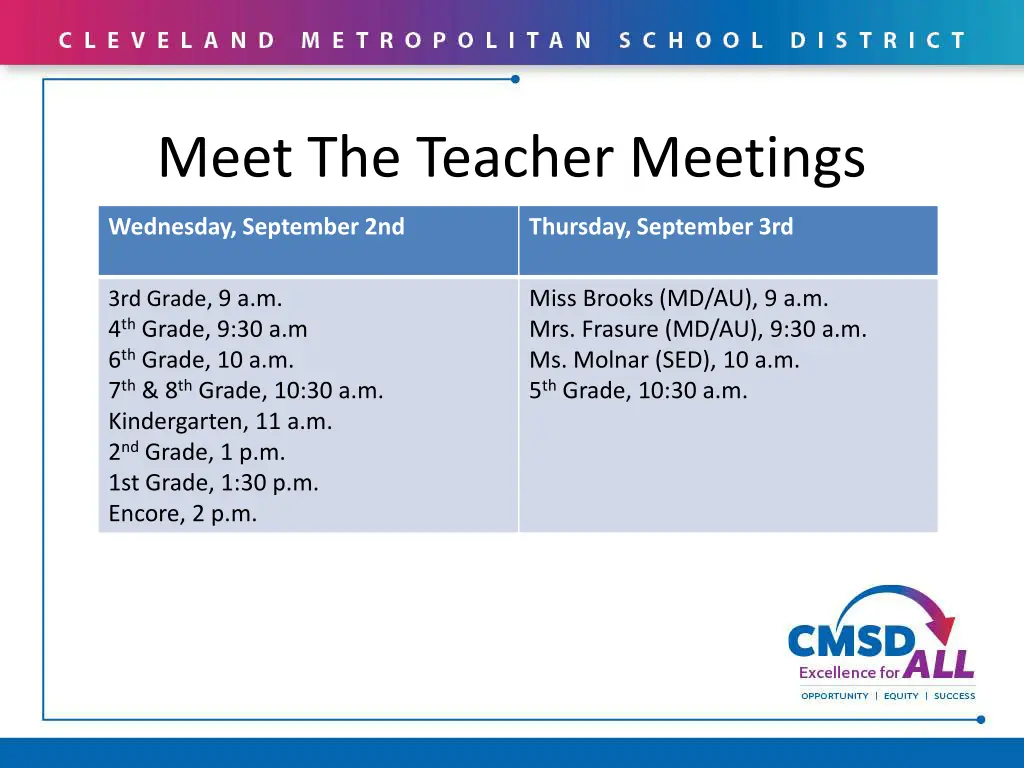 meet the teacher meetings
