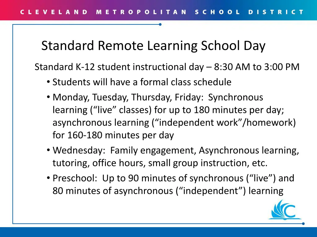 standard remote learning school day
