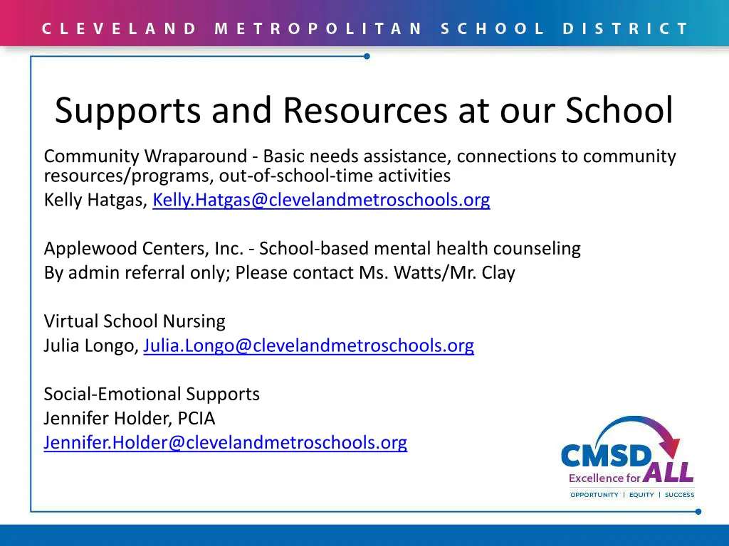 supports and resources at our school