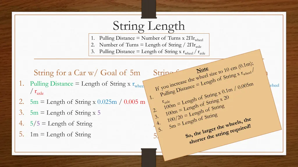 string length 1 pulling distance number of turns