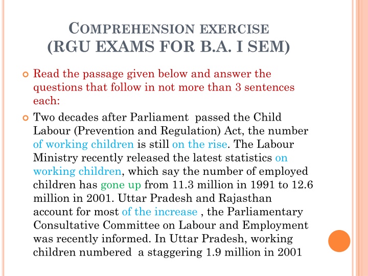 c omprehension exercise rgu exams for b a i sem