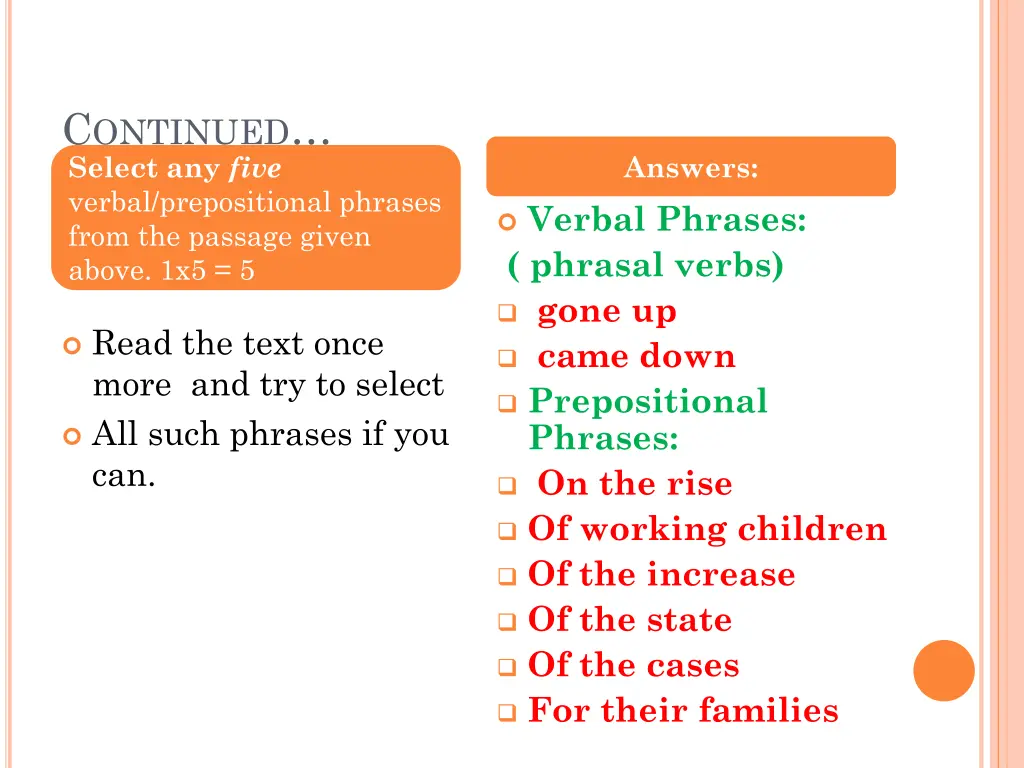 c ontinued select any five verbal prepositional