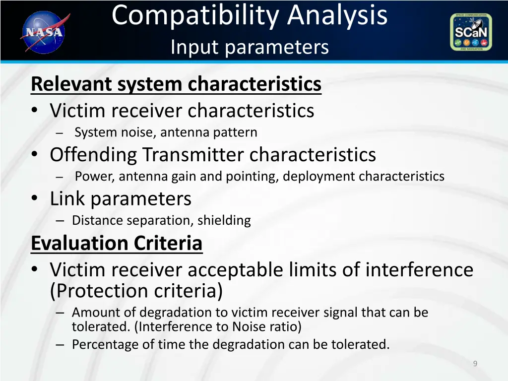 compatibility analysis input parameters