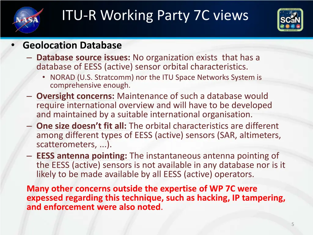 itu r working party 7c views