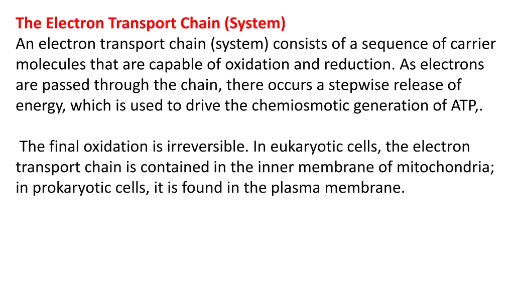 the electron transport chain system an electron