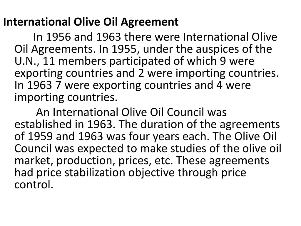 international olive oil agreement in 1956