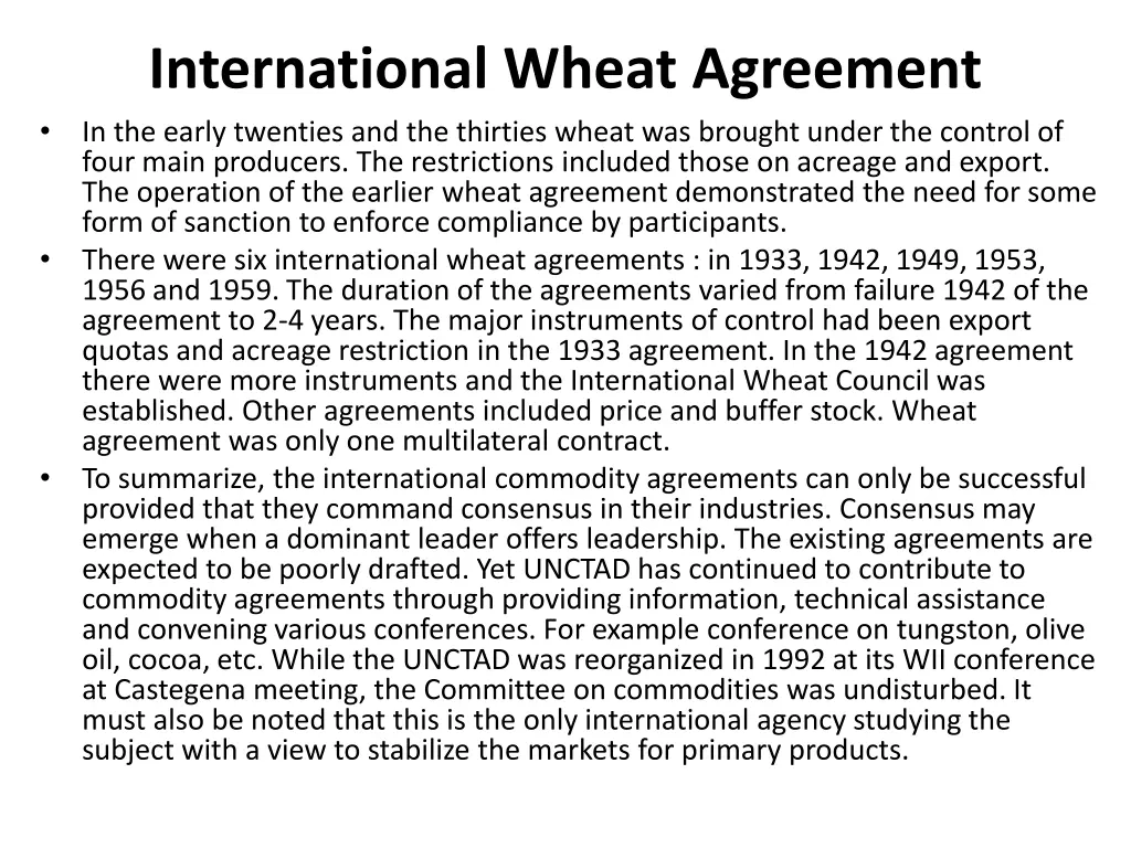 international wheat agreement in the early