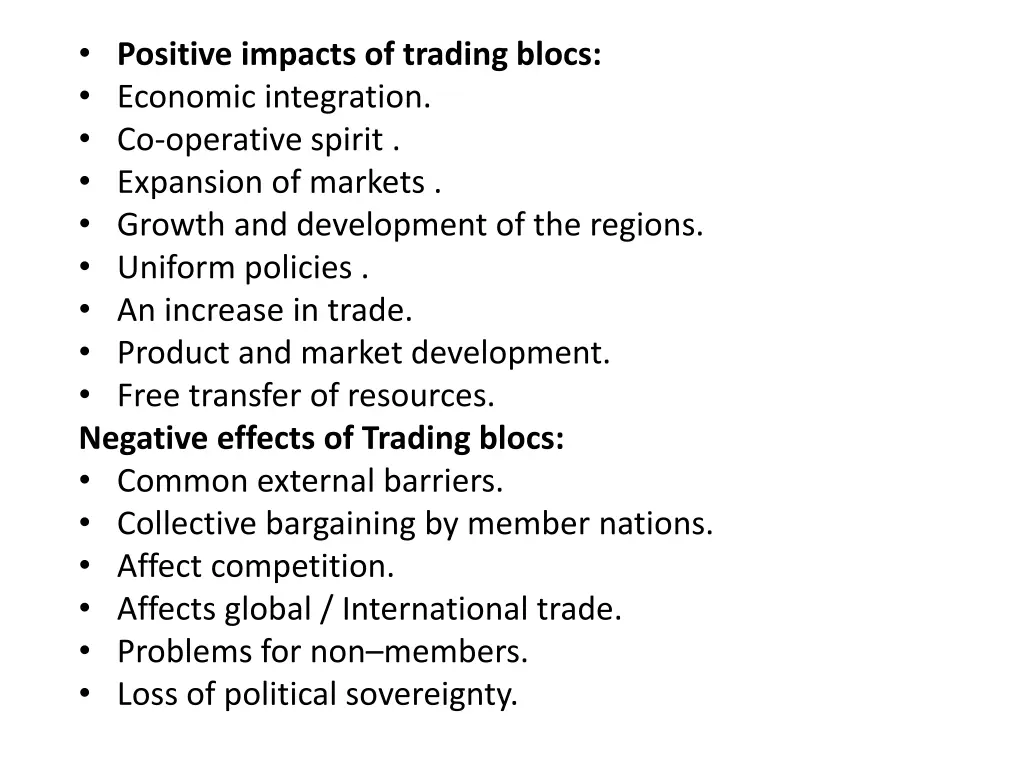 positive impacts of trading blocs economic