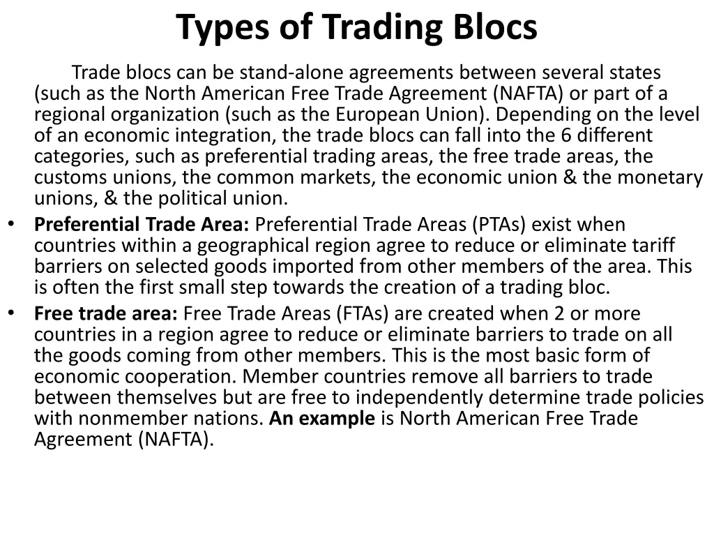 types of trading blocs