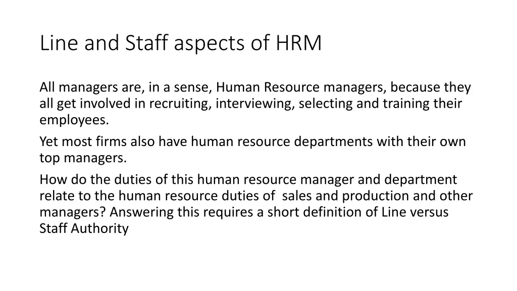 line and staff aspects of hrm