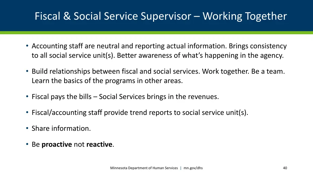 fiscal social service supervisor working together
