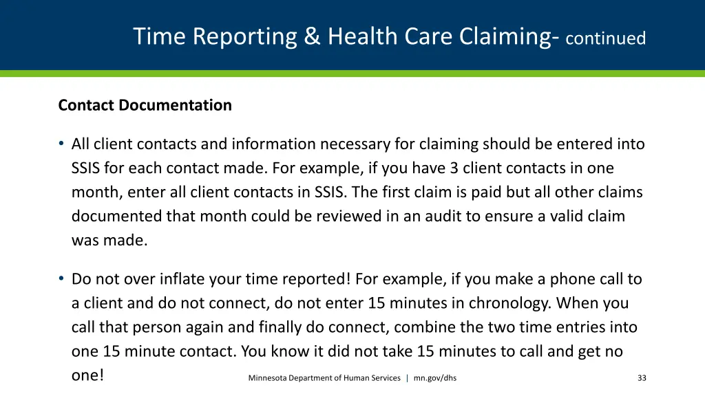 time reporting health care claiming continued 1