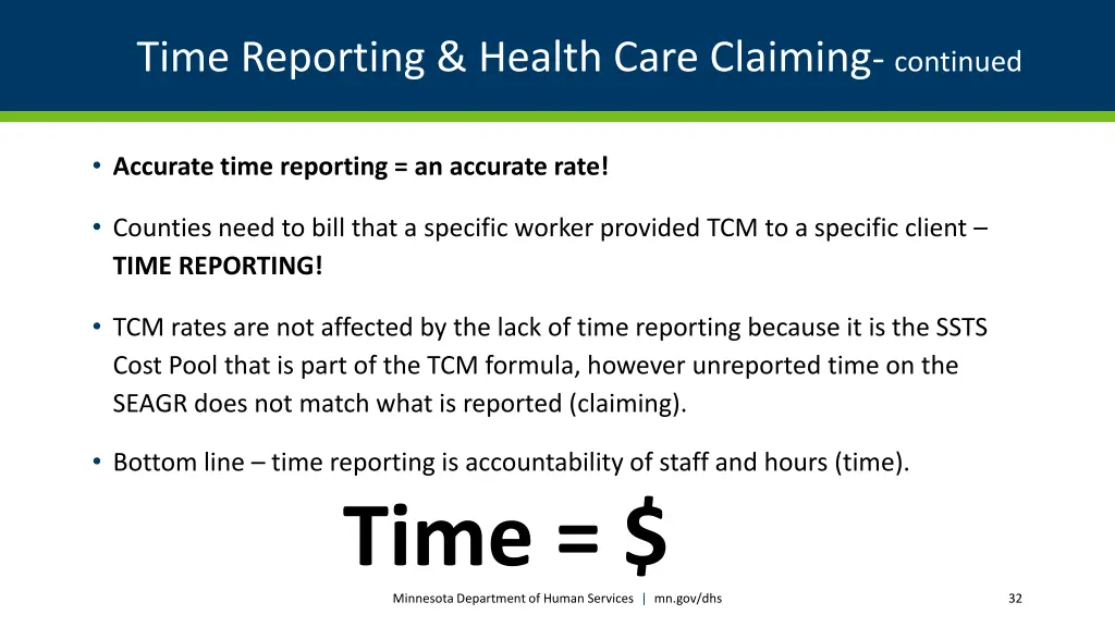 time reporting health care claiming continued