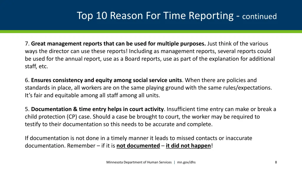 top 10 reason for time reporting continued