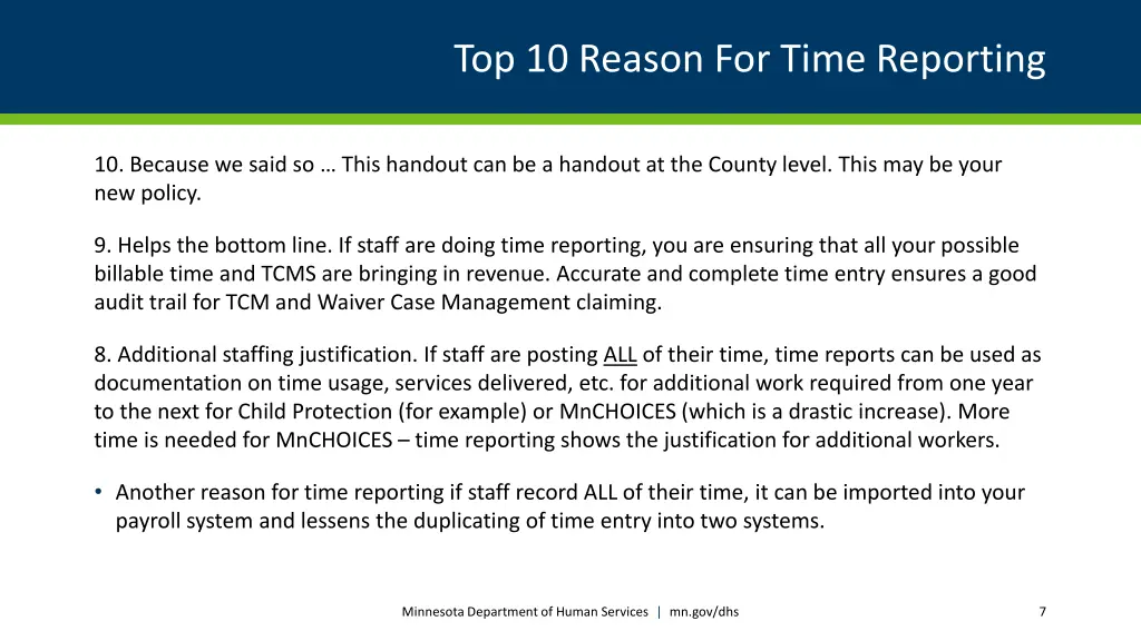 top 10 reason for time reporting
