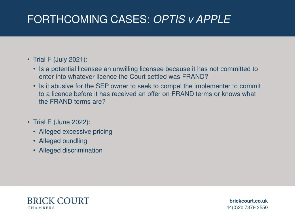 forthcoming cases optis v apple
