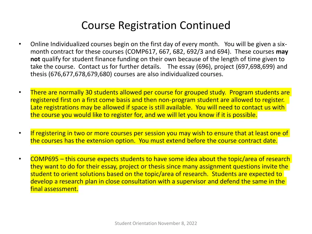 course registration continued