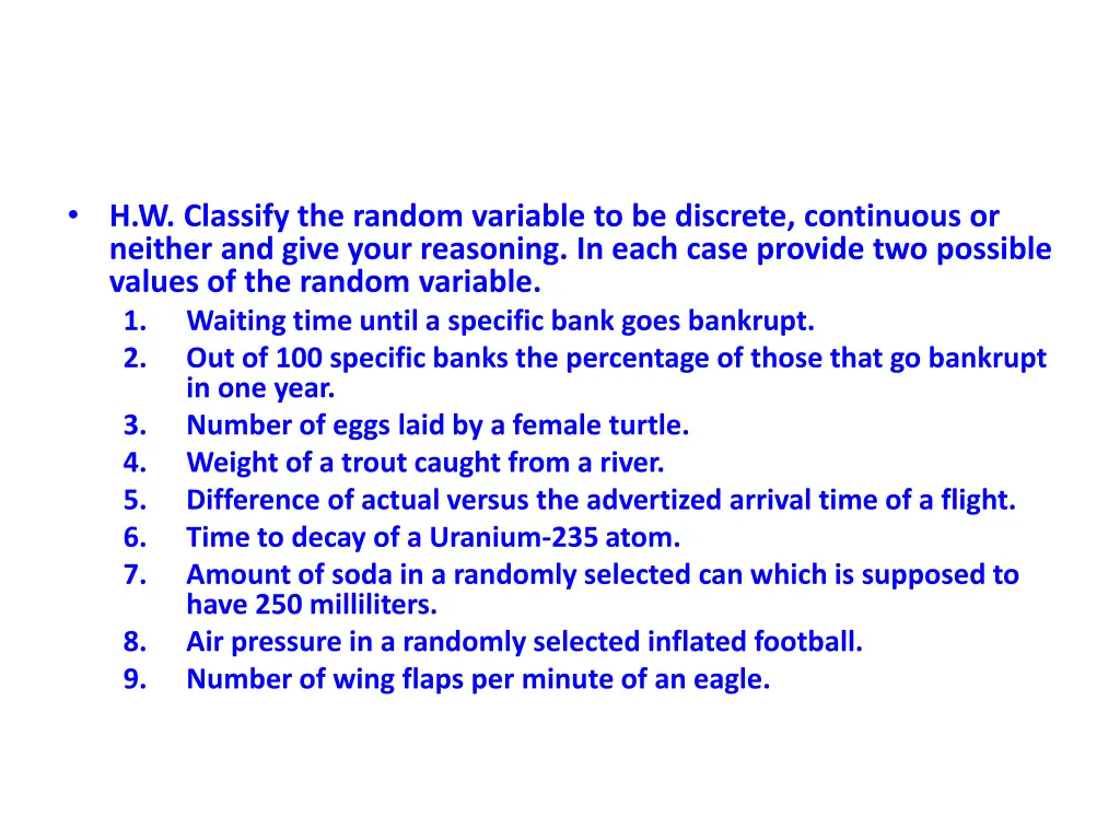 h w classify the random variable to be discrete