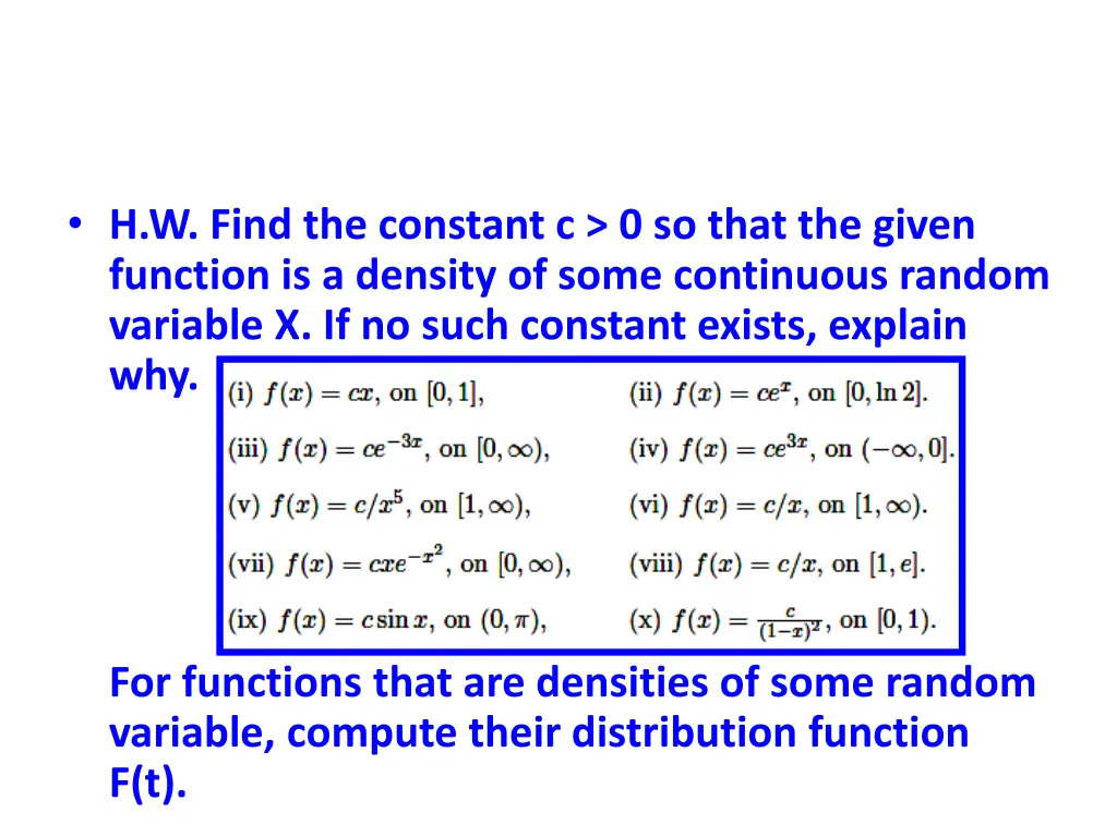 h w find the constant c 0 so that the given