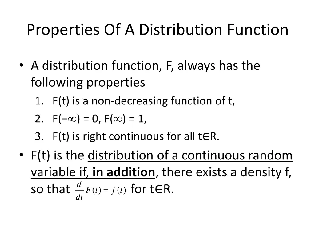 properties of a distribution function