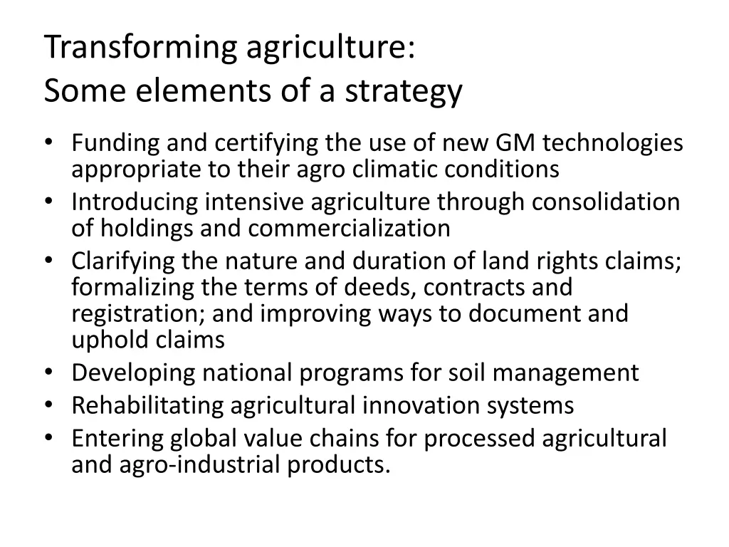 transforming agriculture some elements