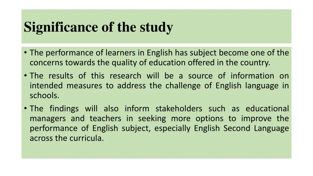 significance of the study