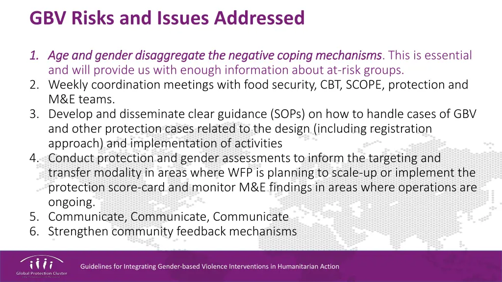 gbv risks and issues addressed
