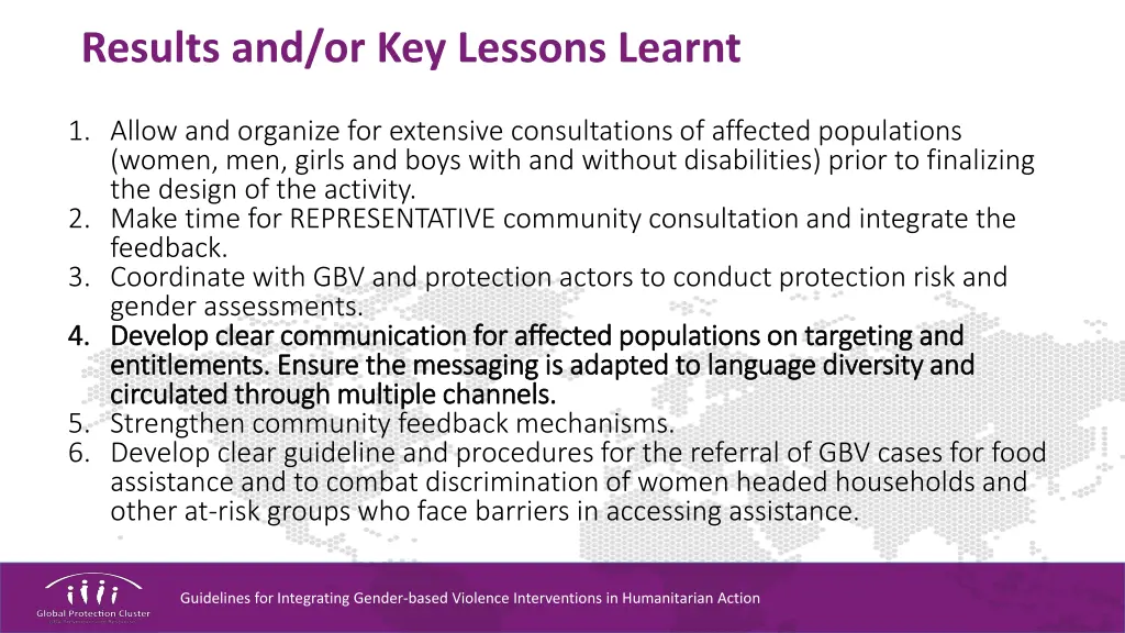 results and or key lessons learnt