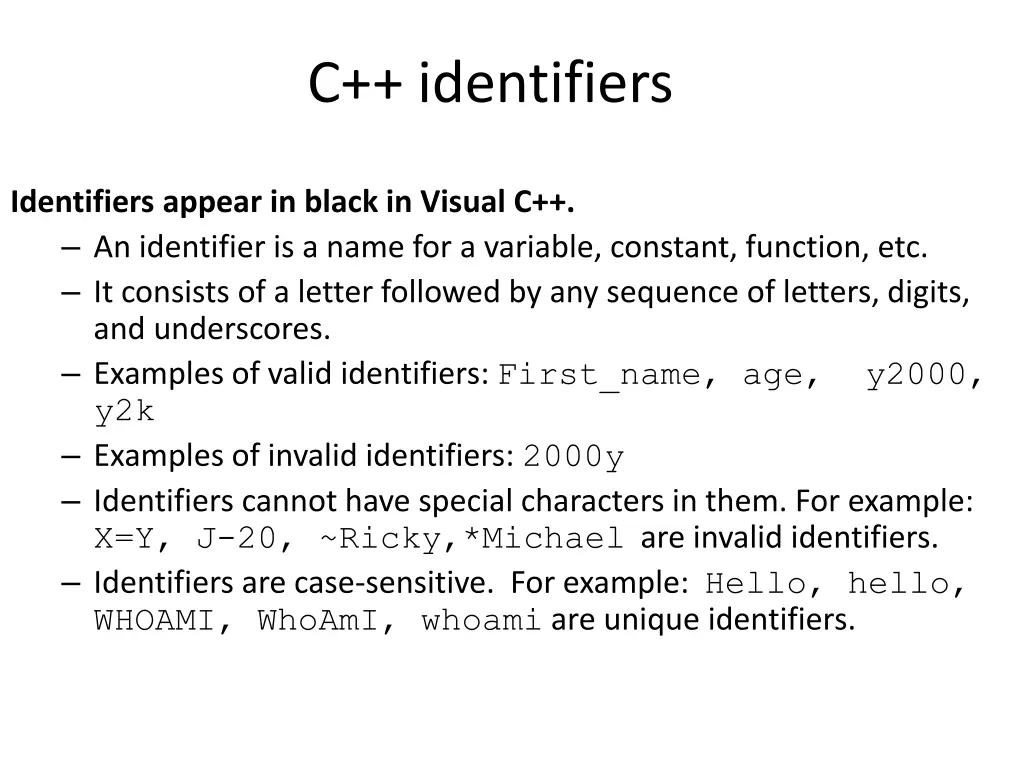 c identifiers