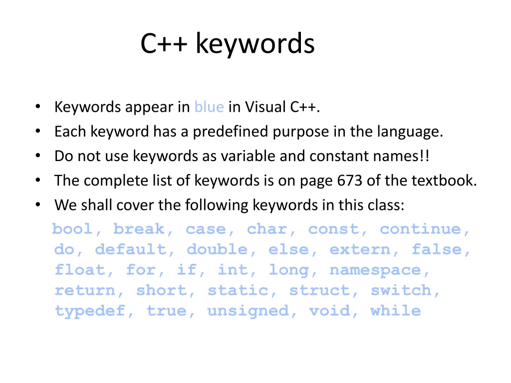 c keywords