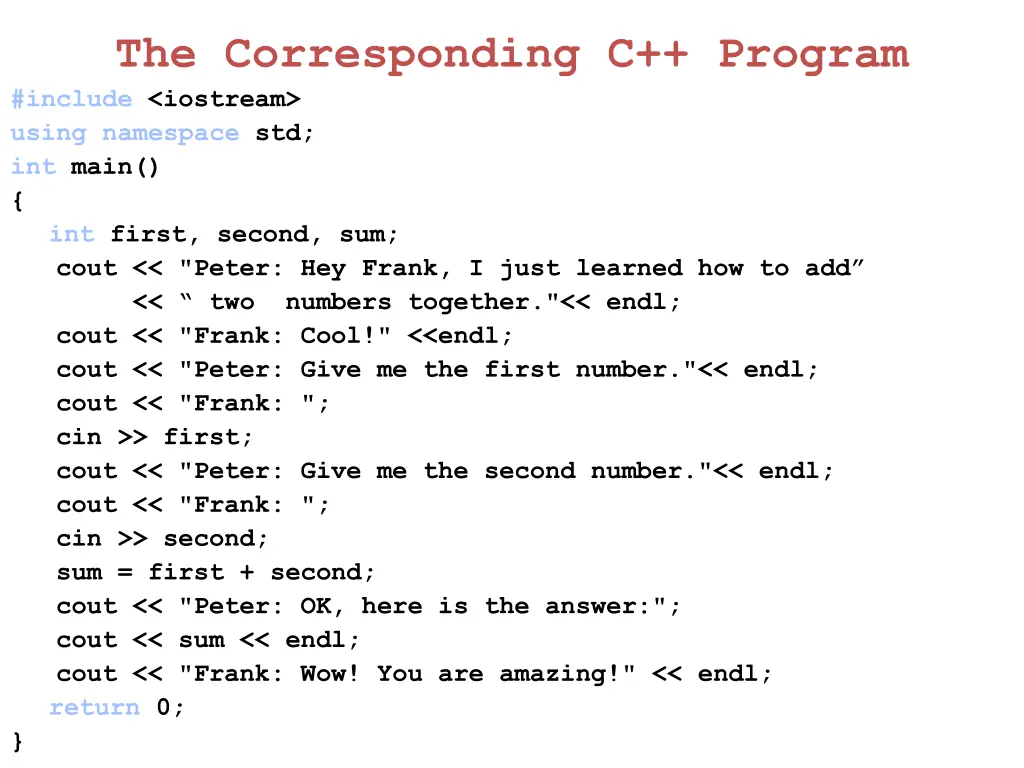 the corresponding c program include iostream