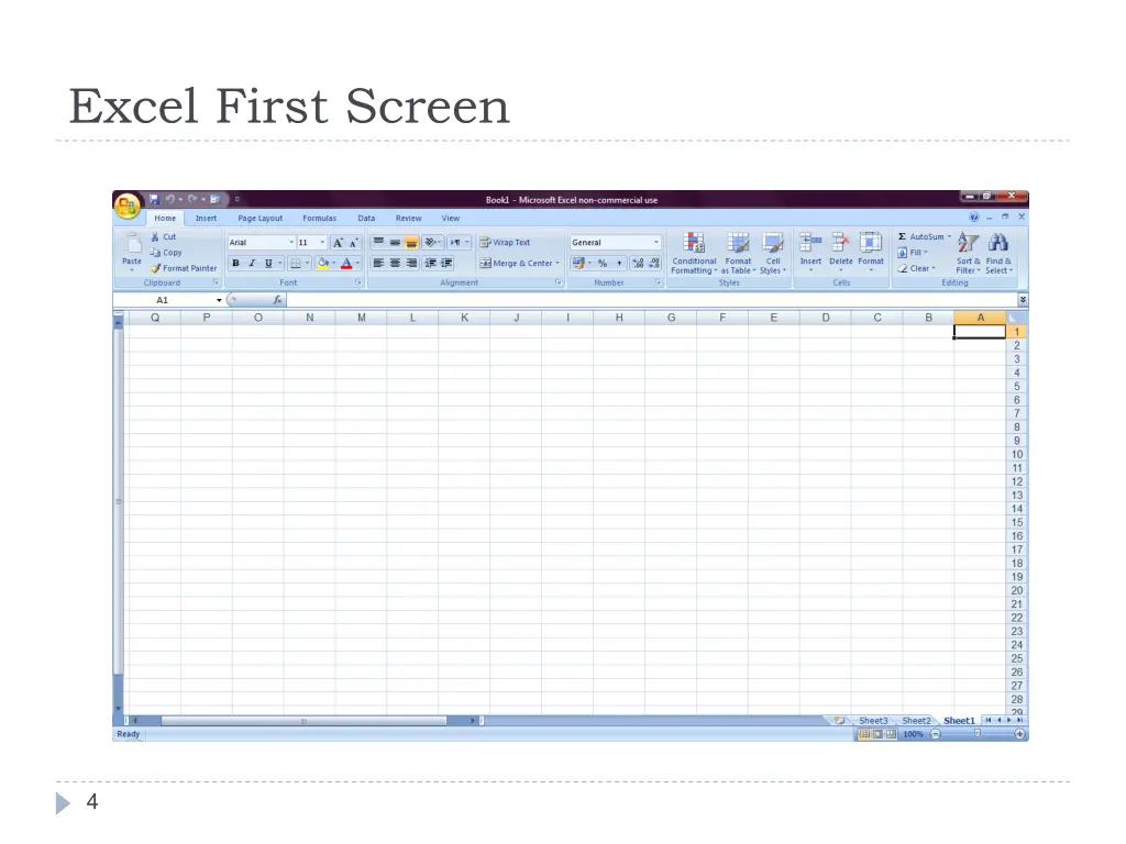 excel first screen