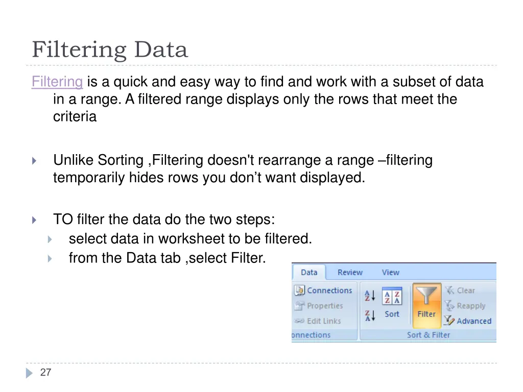 filtering data