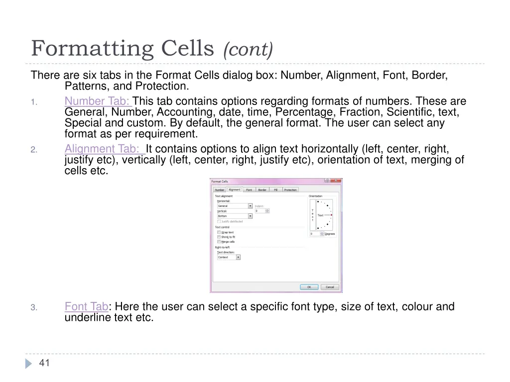 formatting cells cont