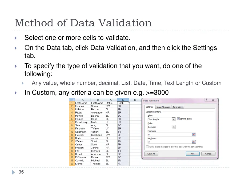 method of data validation