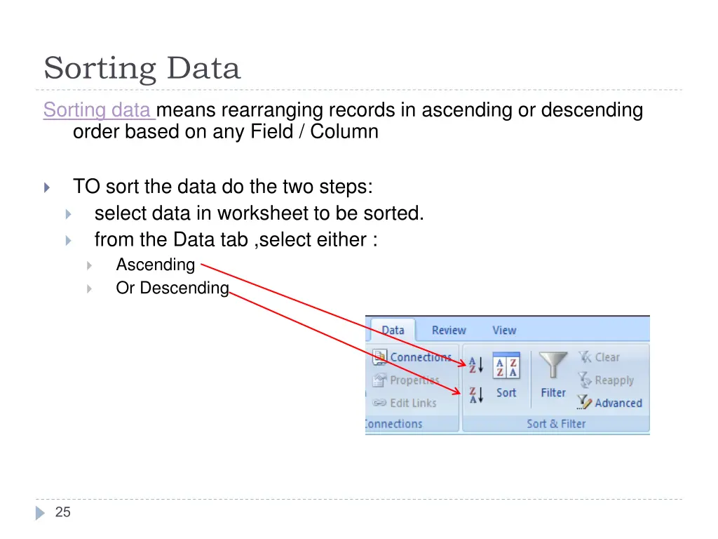 sorting data