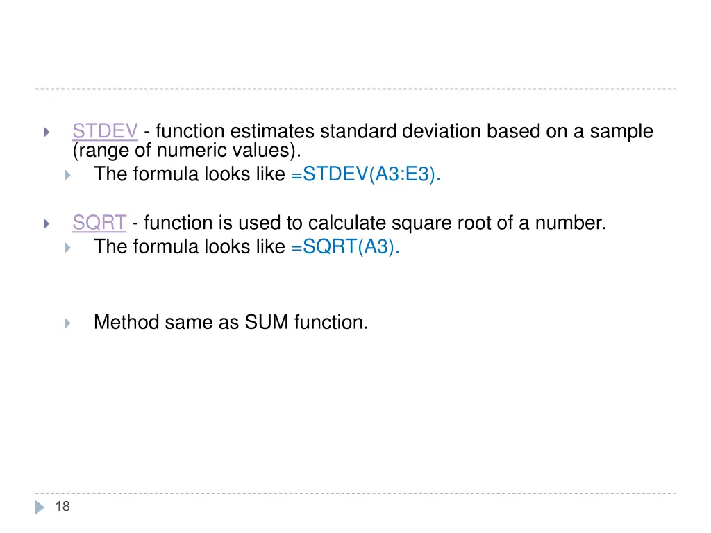 stdev function estimates standard deviation based