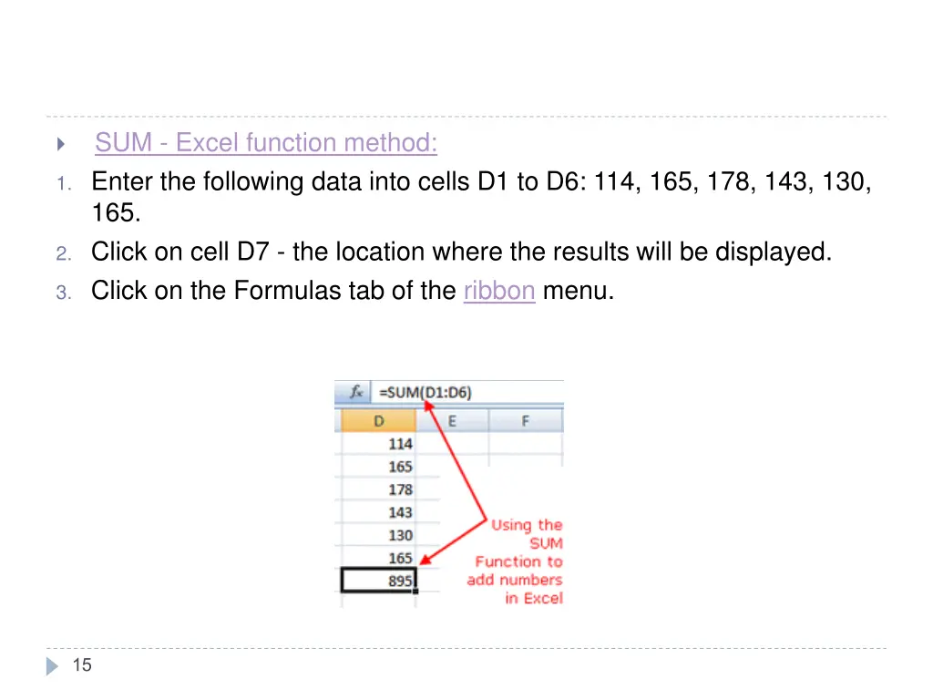 sum excel function method 1 enter the following