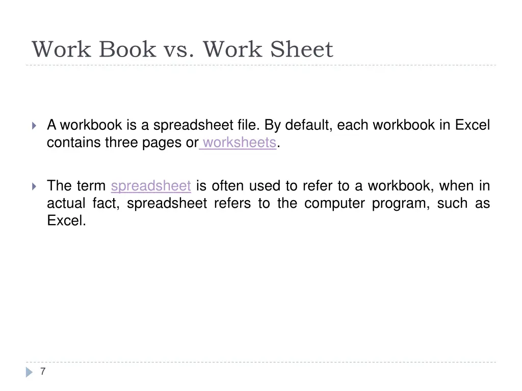 work book vs work sheet