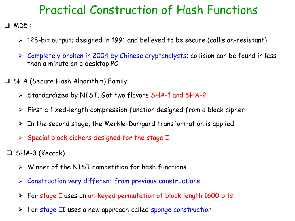 practical construction of hash functions