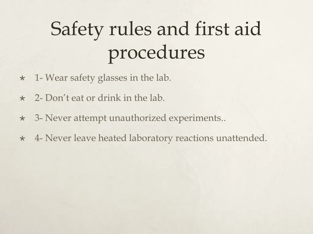 safety rules and first aid procedures