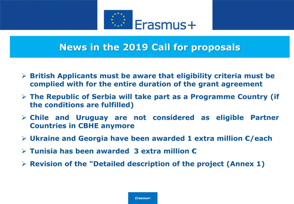 news in the 2019 call for proposals