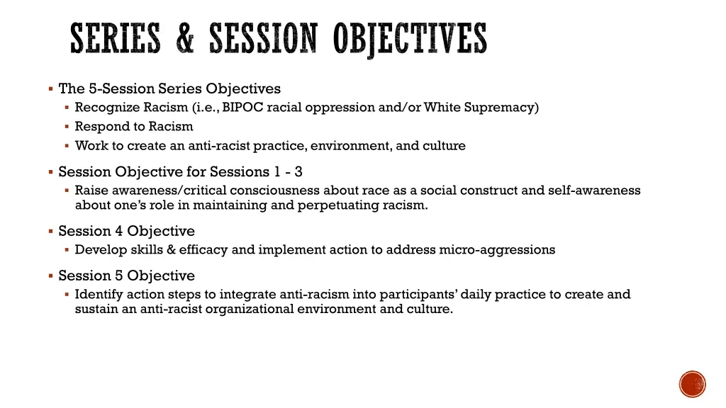 series session objectives