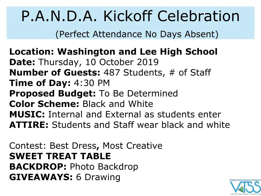 p a n d a kickoff celebration perfect attendance