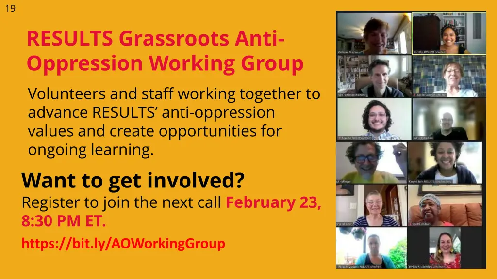 volunteers and staff working together to advance