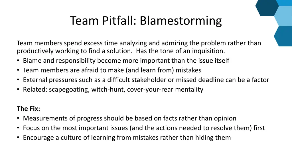 team pitfall blamestorming