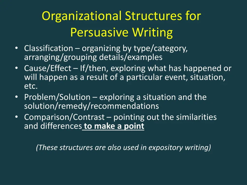 organizational structures for persuasive writing