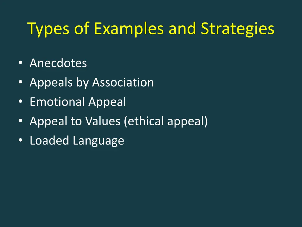 types of examples and strategies